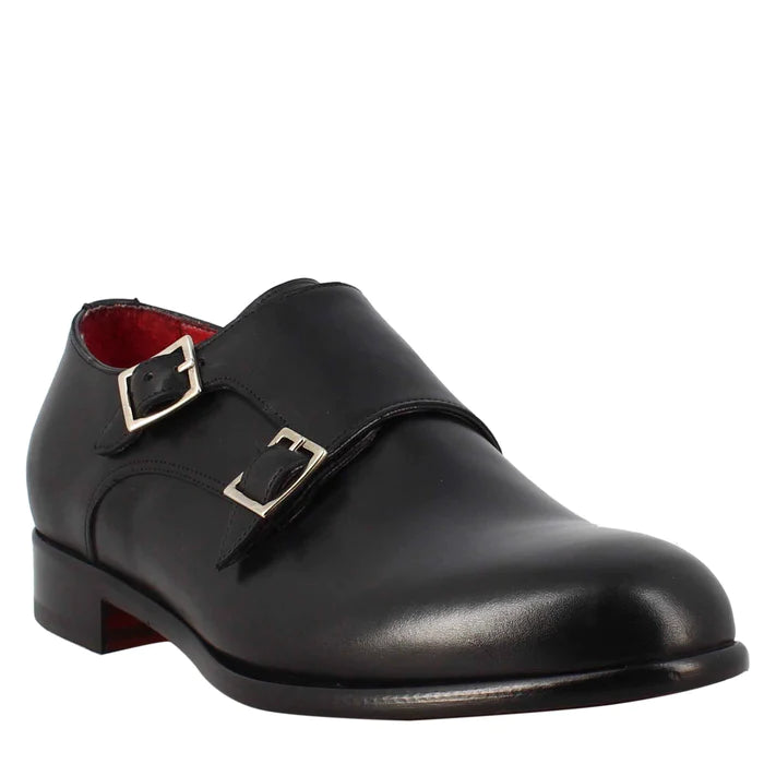 leather men's shoes with double buckle handmade