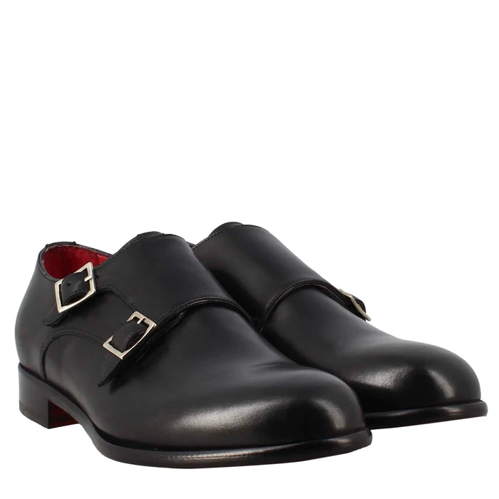 leather men's shoes with double buckle handmade