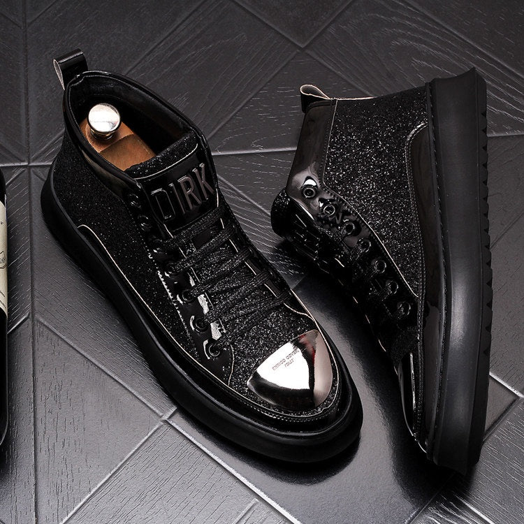 New Ankle Boots Gold Glitter Men's High-Top Casual Shoes Denim Boots Height Increase Martin Boots 12
