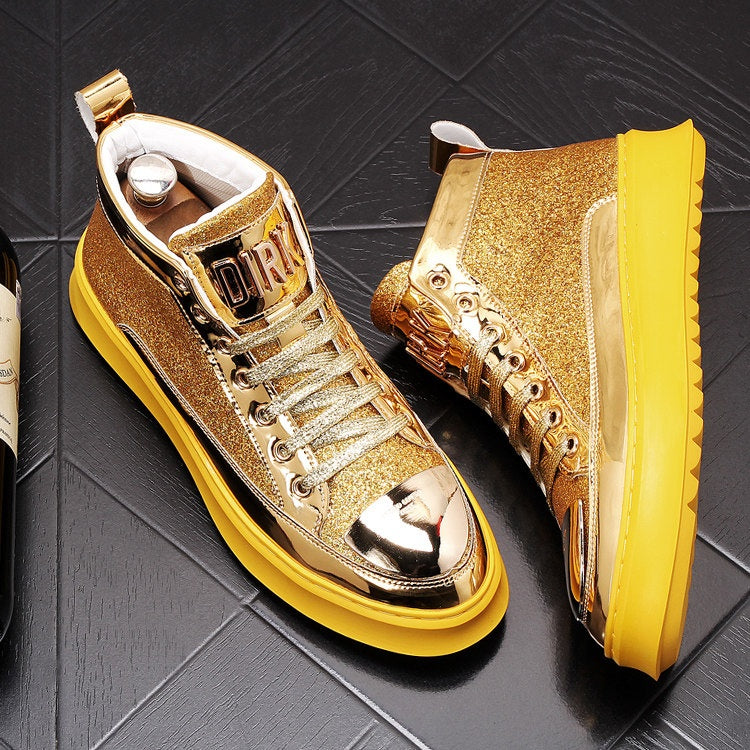 New Ankle Boots Gold Glitter Men's High-Top Casual Shoes Denim Boots Height Increase Martin Boots 10