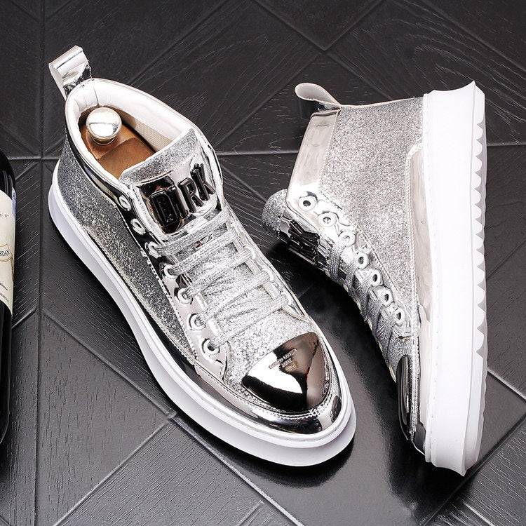 New Ankle Boots Gold Glitter Men's High-Top Casual Shoes Denim Boots Height Increase Martin Boots 11