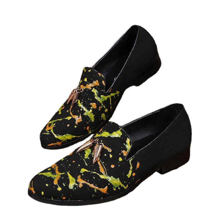 new printing fashion leather men's shoes nightclub host hair stylist personality tide men's leather shoes