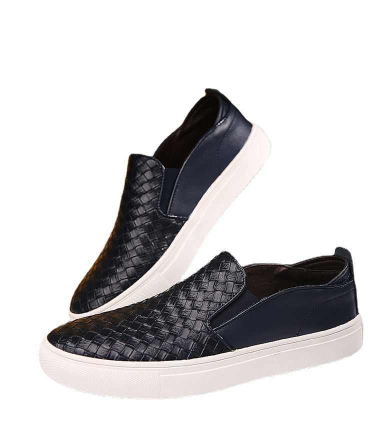 Fashion brand loafers men&#039;s autumn 2021 new England woven breathable Korean casual shoes leather pedal shoes.