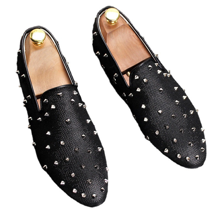 New summer men's pointed head shoes leather shoes youth tide men's breathable lazy fashion rivets increase lazy 3