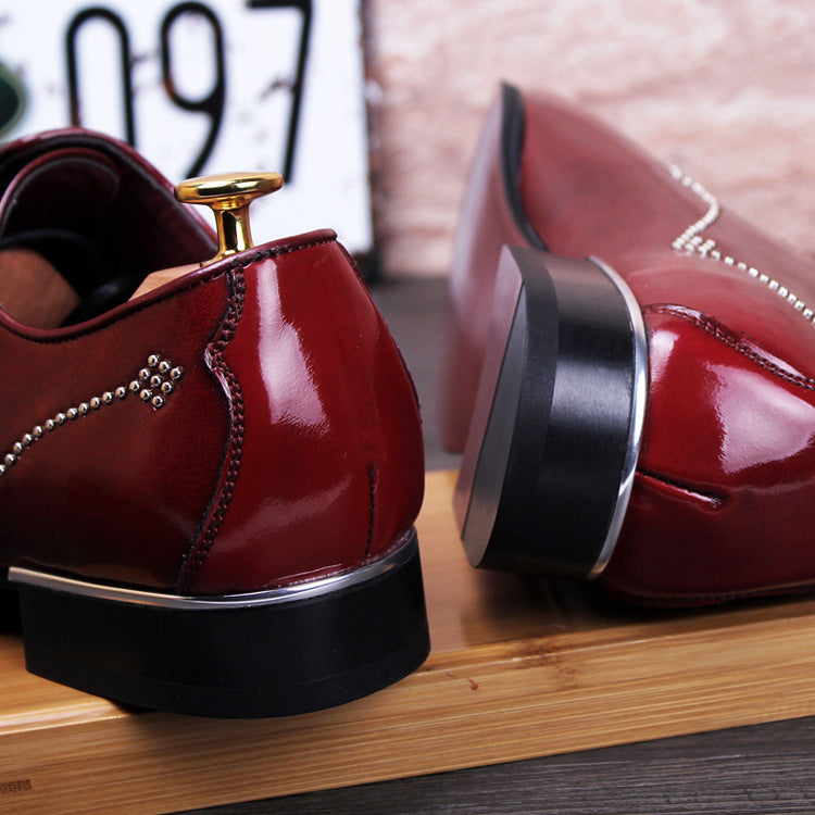 pointed shoes Korean men's casual shoes in the UK increased groom wedding shoes rivet nightclub