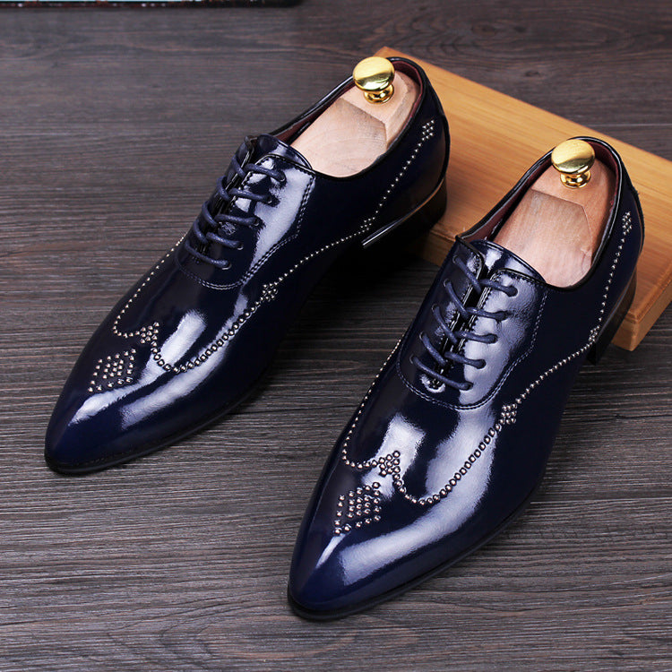 pointed shoes Korean men's casual shoes in the UK increased groom wedding shoes rivet nightclub