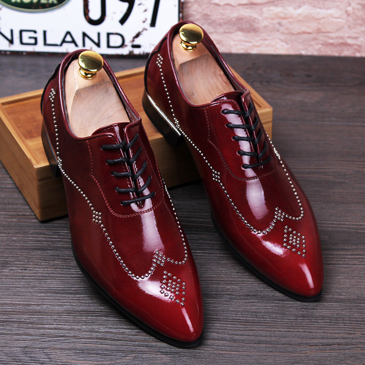 pointed shoes Korean men's casual shoes in the UK increased groom wedding shoes rivet nightclub