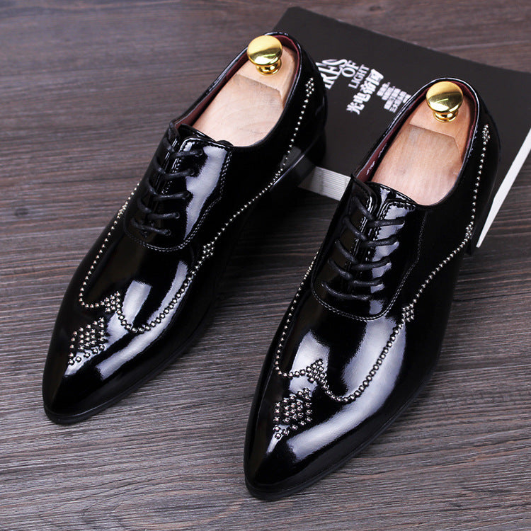 pointed shoes Korean men's casual shoes in the UK increased groom wedding shoes rivet nightclub