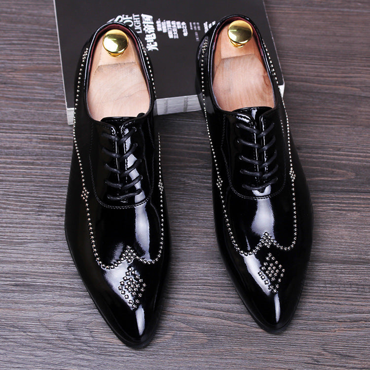 pointed shoes Korean men's casual shoes in the UK increased groom wedding shoes rivet nightclub