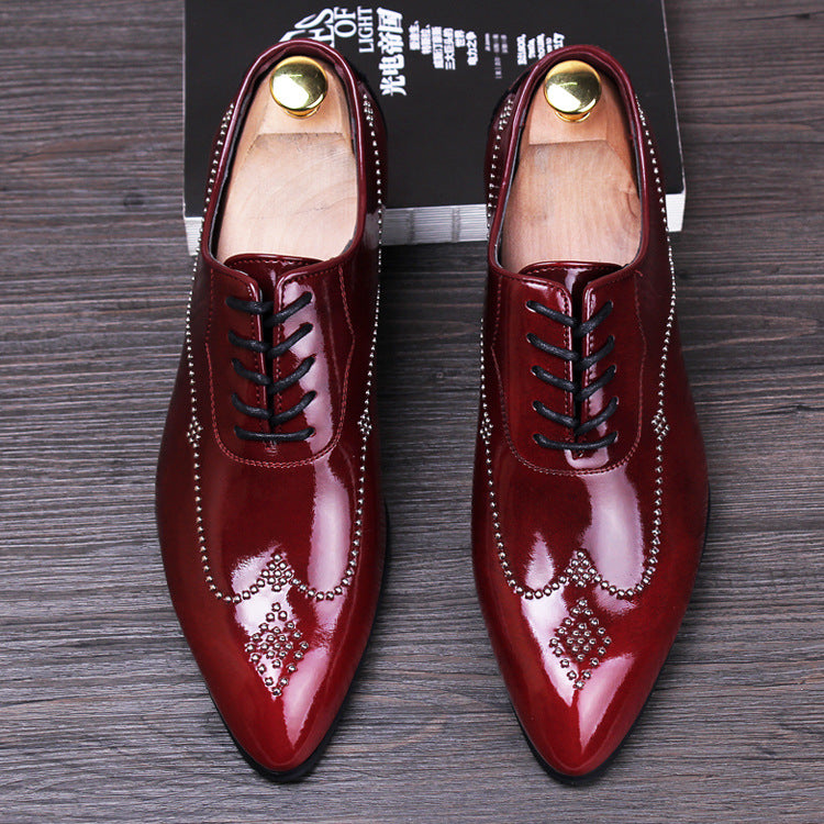 pointed shoes Korean men's casual shoes in the UK increased groom wedding shoes rivet nightclub