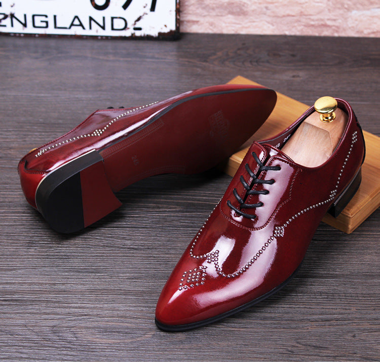 pointed shoes Korean men's casual shoes in the UK increased groom wedding shoes rivet nightclub
