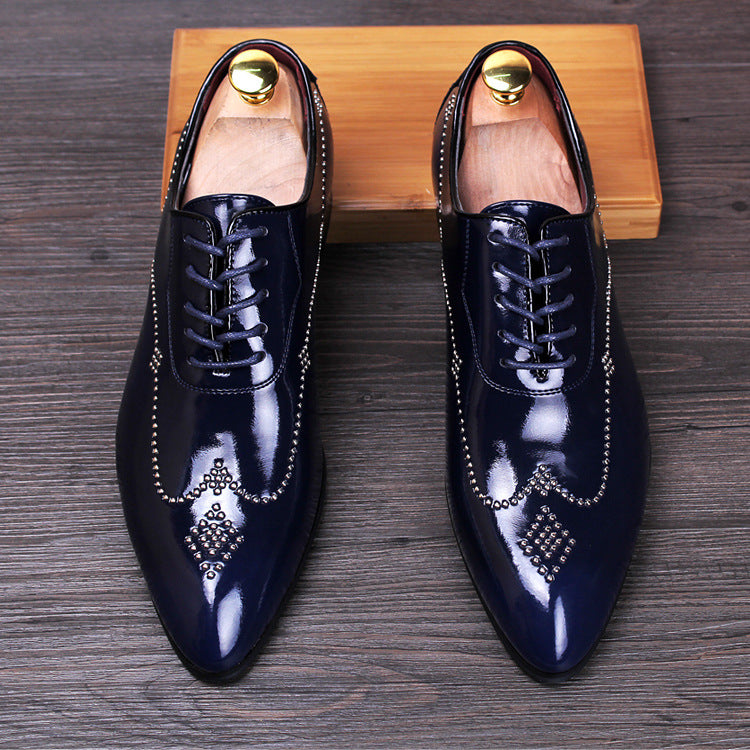 pointed shoes Korean men's casual shoes in the UK increased groom wedding shoes rivet nightclub