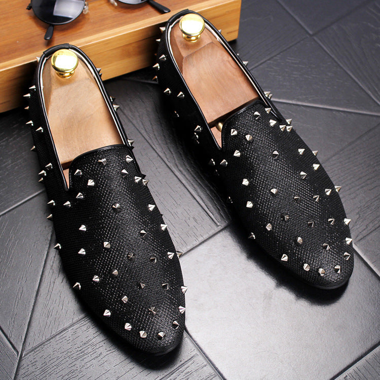 New summer men's pointed head shoes leather shoes youth tide men's breathable lazy fashion rivets increase lazy 3