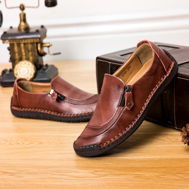 24 autumn new personalized stitching casual shoes men's soft leather shoes large size lazy Korean fashion shoes