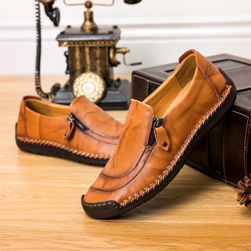 24 autumn new personalized stitching casual shoes men's soft leather shoes large size lazy Korean fashion shoes