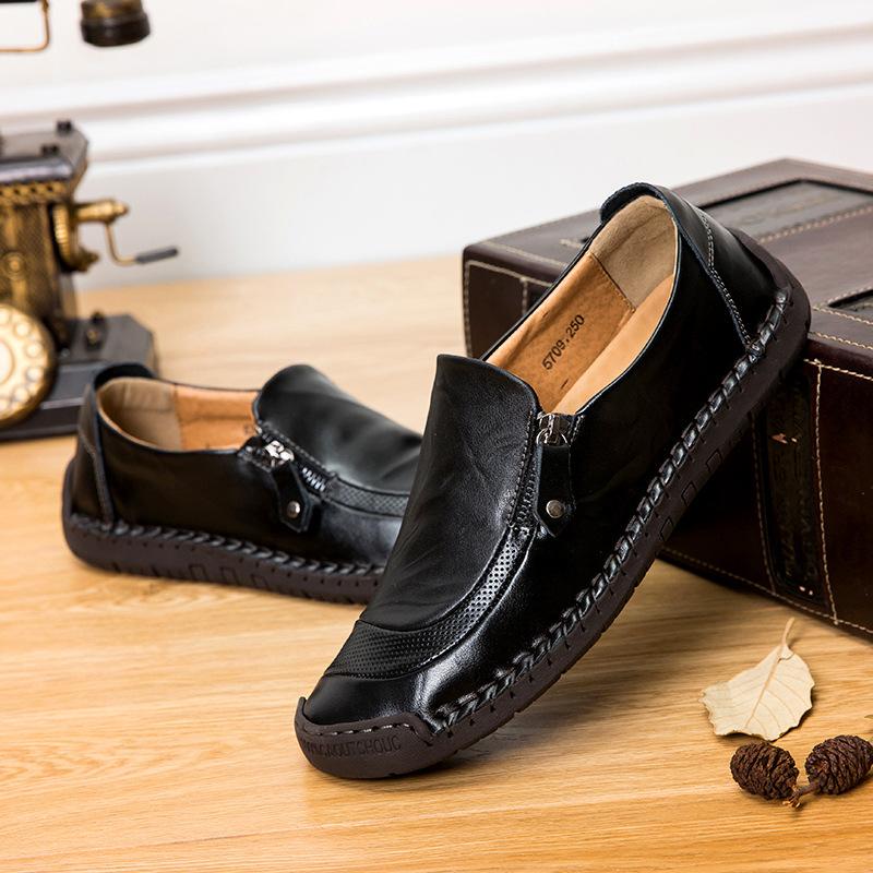24 autumn new personalized stitching casual shoes men's soft leather shoes large size lazy Korean fashion shoes