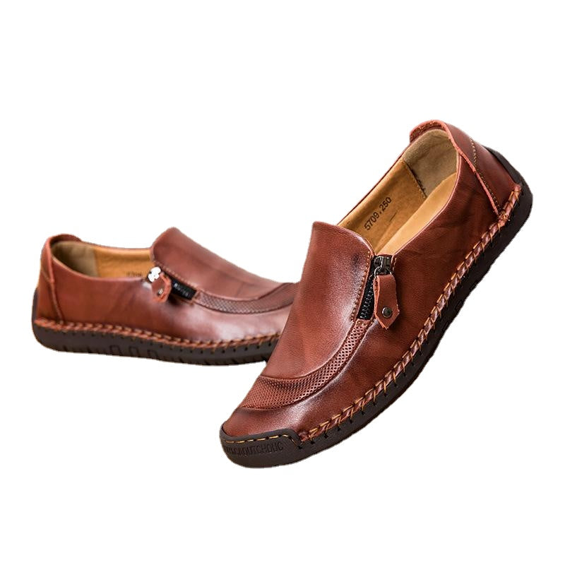 24 autumn new personalized stitching casual shoes men's soft leather shoes large size lazy Korean fashion shoes