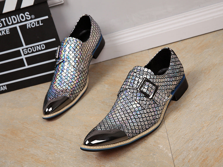 Korean version business leather shoes, genuine leather formal suit, pointed toe buckle men's shoes, youth trendy shoes, casual low-top shoes, wedding shoes
