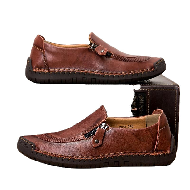 24 autumn new personalized stitching casual shoes men's soft leather shoes large size lazy Korean fashion shoes