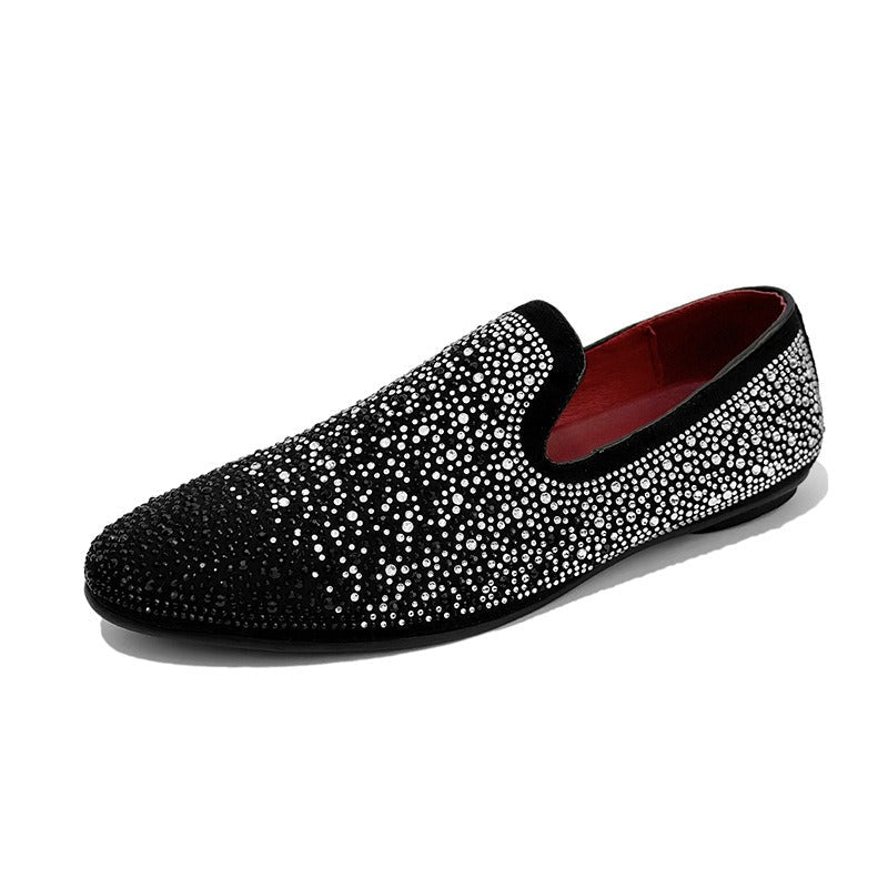 European station trendy brand CL same style rhinestone loafers lazy one-kick bean shoes hot diamond driving men's shoes