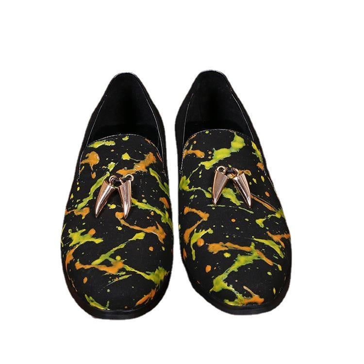 new printing fashion leather men's shoes nightclub host hair stylist personality tide men's leather shoes