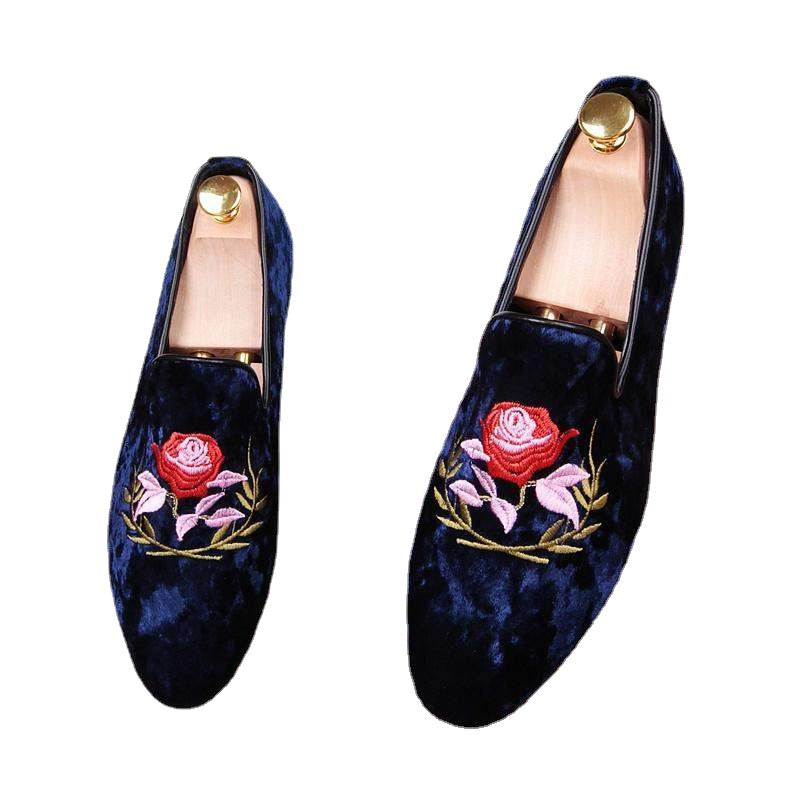 British personality tide shoes embroidery retro casual men's shoes nightclub a pedal shoes hair stylist tip WZ
