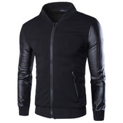 men's vertical collar jacket leather sleeve splice short cardigan