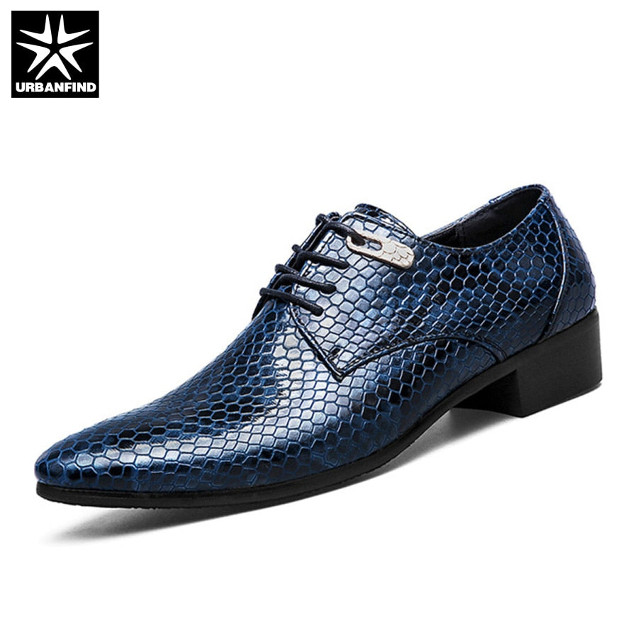 New Imitate Snake Leather Men Oxford Shoes Lace Up Casual Business Men Pointed Shoes Brand Men Wedding Men Dress Boat Shoes