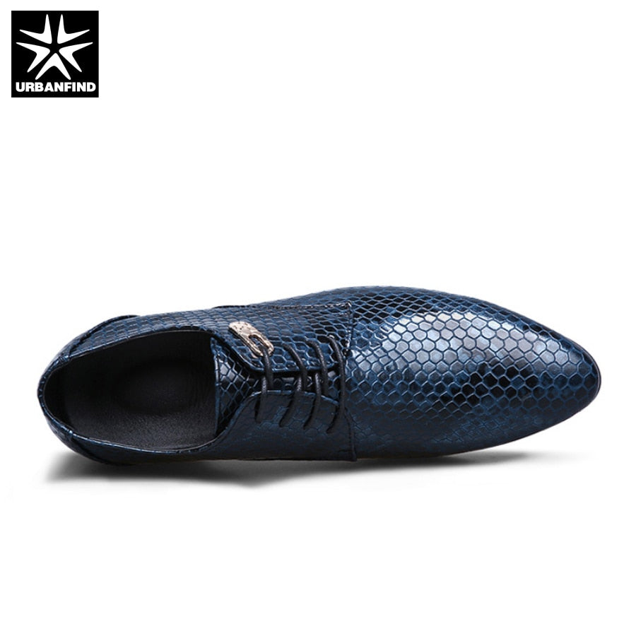 New Imitate Snake Leather Men Oxford Shoes Lace Up Casual Business Men Pointed Shoes Brand Men Wedding Men Dress Boat Shoes