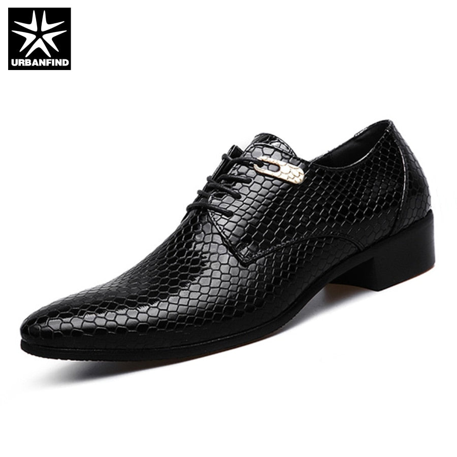 New Imitate Snake Leather Men Oxford Shoes Lace Up Casual Business Men Pointed Shoes Brand Men Wedding Men Dress Boat Shoes