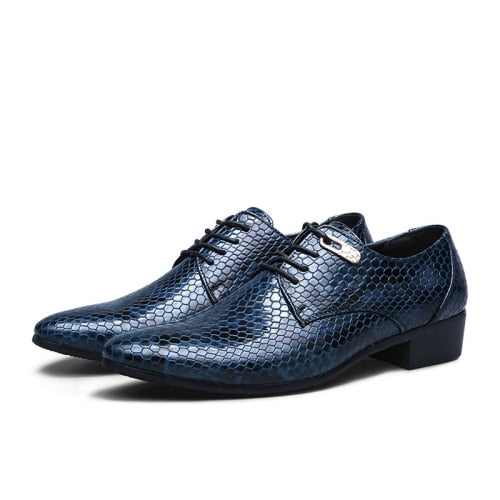 New Imitate Snake Leather Men Oxford Shoes Lace Up Casual Business Men Pointed Shoes Brand Men Wedding Men Dress Boat Shoes