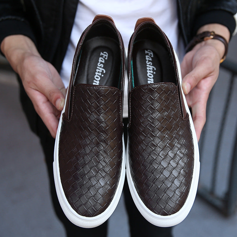 Fashion brand loafers men&#039;s autumn 2021 new England woven breathable Korean casual shoes leather pedal shoes.