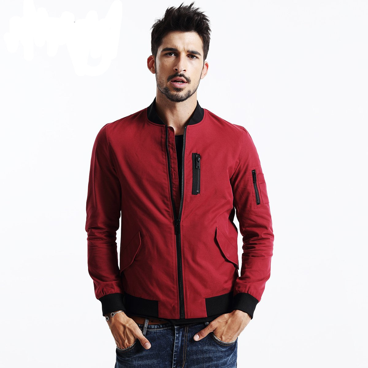 wood men's autumn men's casual baseball uniform arm zipper slim baseball collar jacket