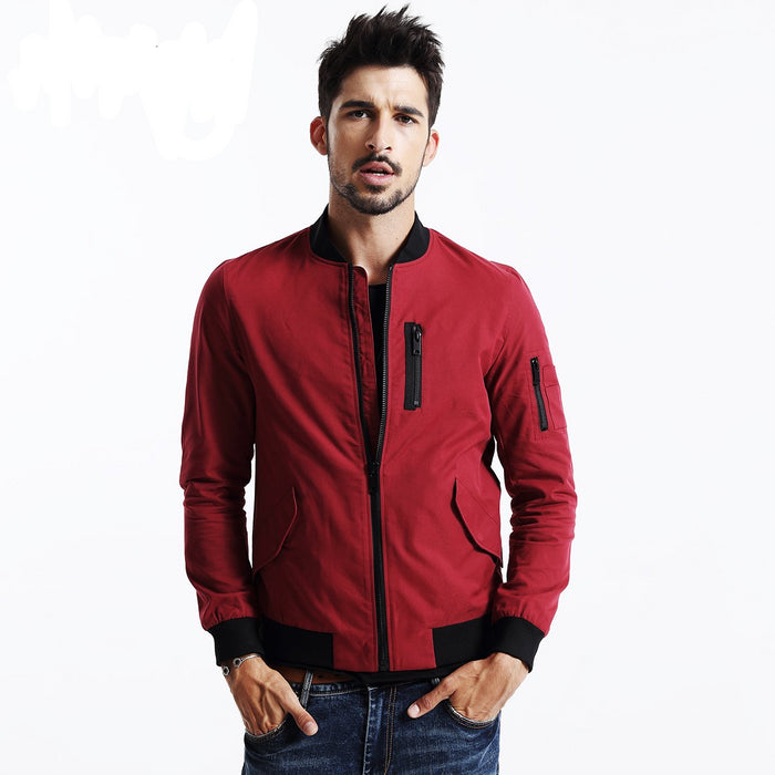 wood men's autumn men's casual baseball uniform arm zipper slim baseball collar jacket