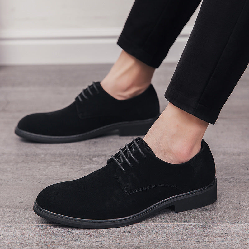 Leather shoes men's Korean version trend British business casual matte leather all-match men's shoes pointed toe small leather shoes black wedding shoes