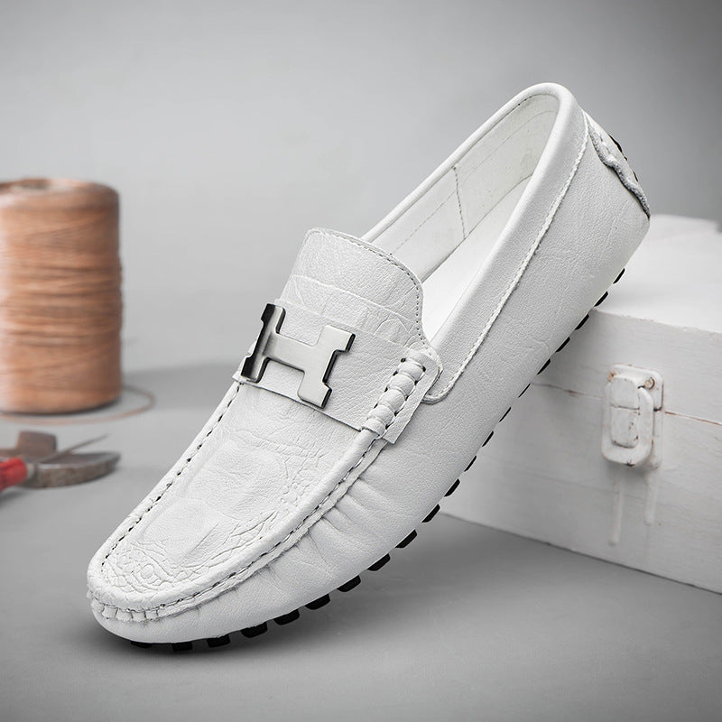 Live broadcast hot style pattern Doudou shoes large size lazy driving shoes British casual shoes genuine leather men's shoes