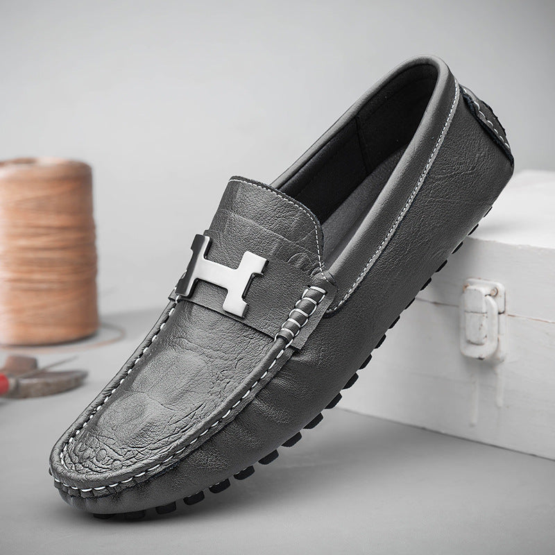Live broadcast hot style pattern Doudou shoes large size lazy driving shoes British casual shoes genuine leather men's shoes