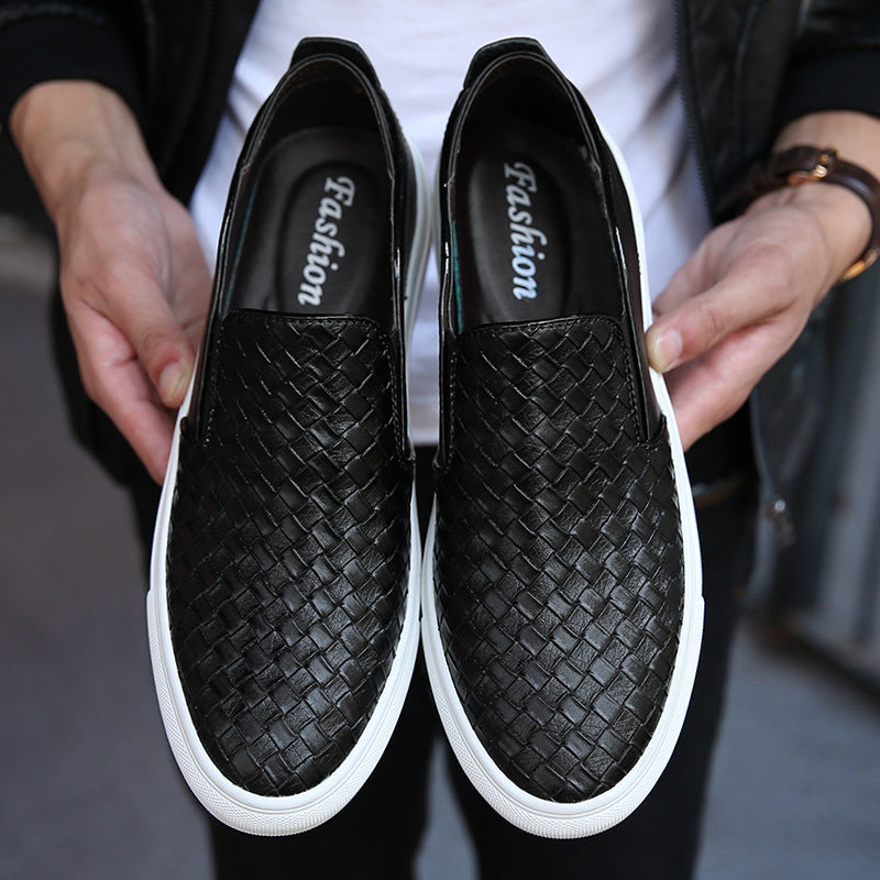 Fashion brand loafers men&#039;s autumn 2021 new England woven breathable Korean casual shoes leather pedal shoes.