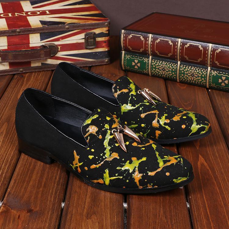 new printing fashion leather men's shoes nightclub host hair stylist personality tide men's leather shoes