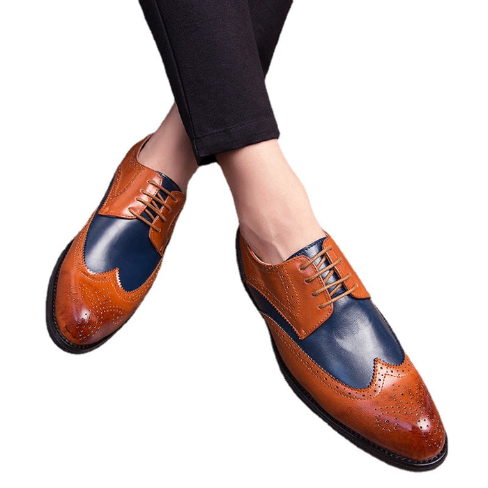 2025 Spring New Brock Color Matching Large Size Leather Shoes Men's Fashion Trend Gentleman British Style Formal Leather Shoes