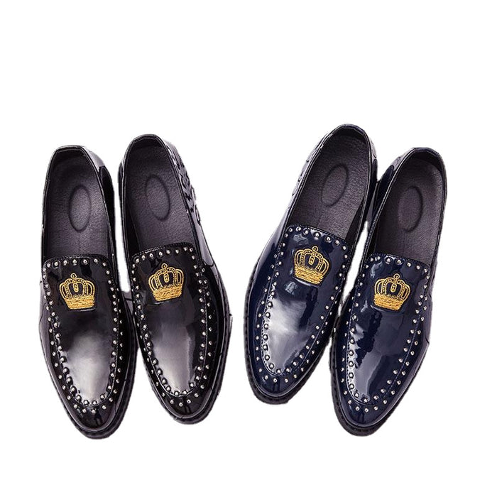 European station British pointed head leather shoes paint edgy men's shoes trend hairstylist shoes one foot shoes