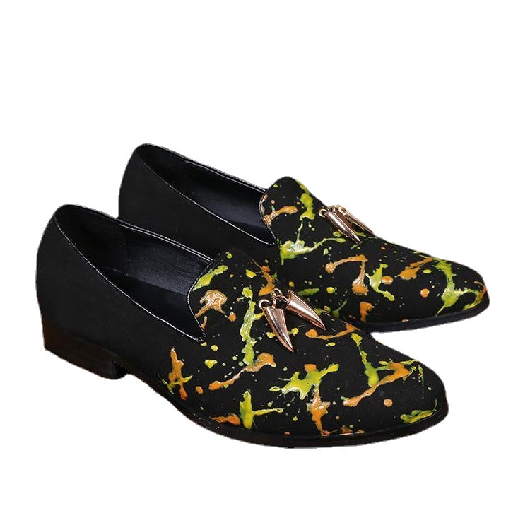 new printing fashion leather men's shoes nightclub host hair stylist personality tide men's leather shoes