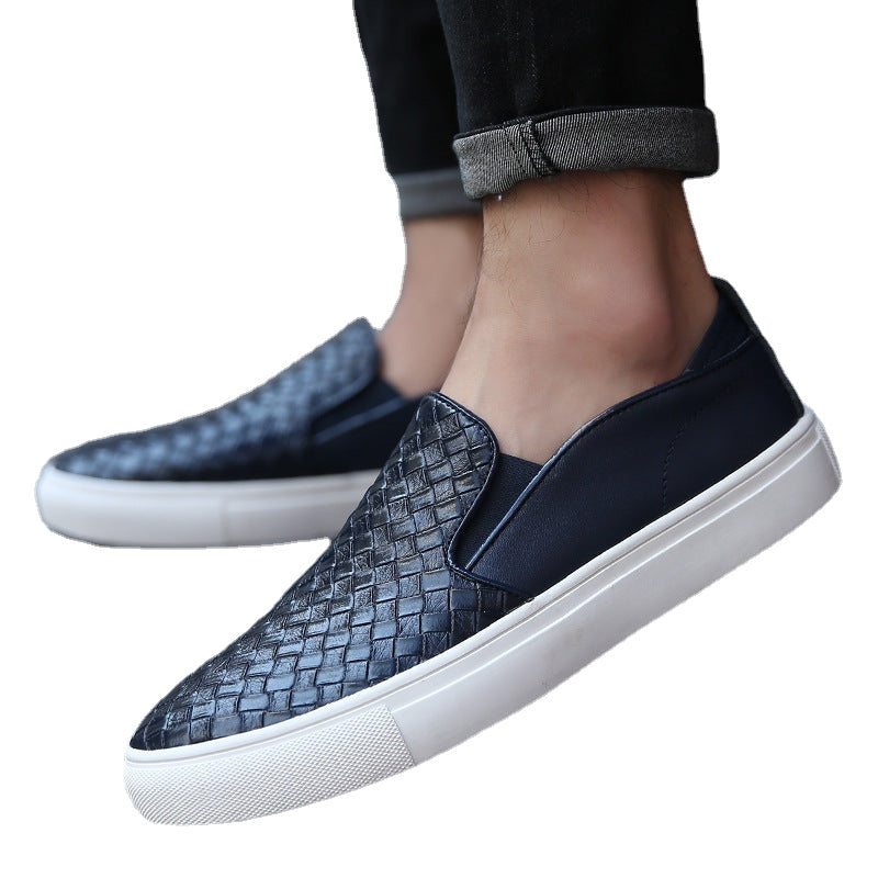 Fashion brand loafers men&#039;s autumn 2021 new England woven breathable Korean casual shoes leather pedal shoes.