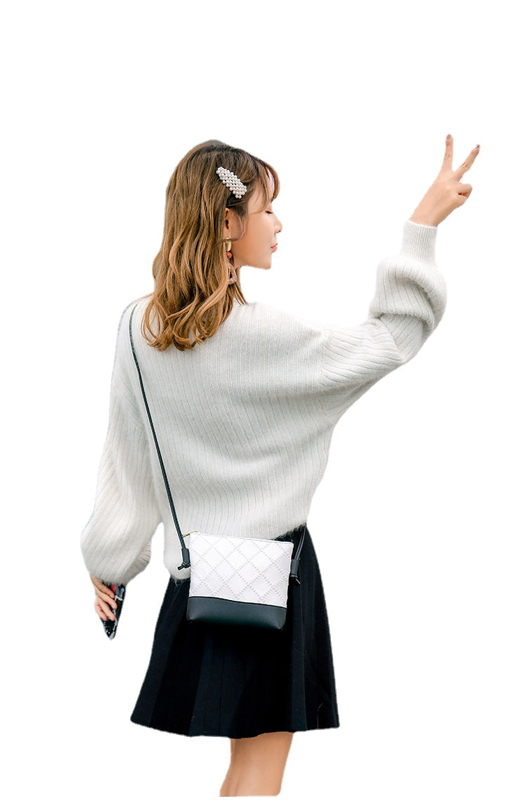 Popular new style women's bag single shoulder crossbody bag embossed rhombus retro bucket bag