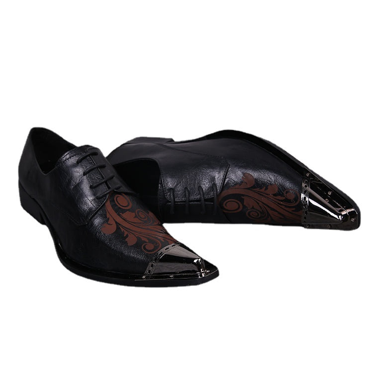 Korean version trendy shoes hairstylist leather shoes men's leather business pointed casual breathable lace up carved men's shoes trendy shoes