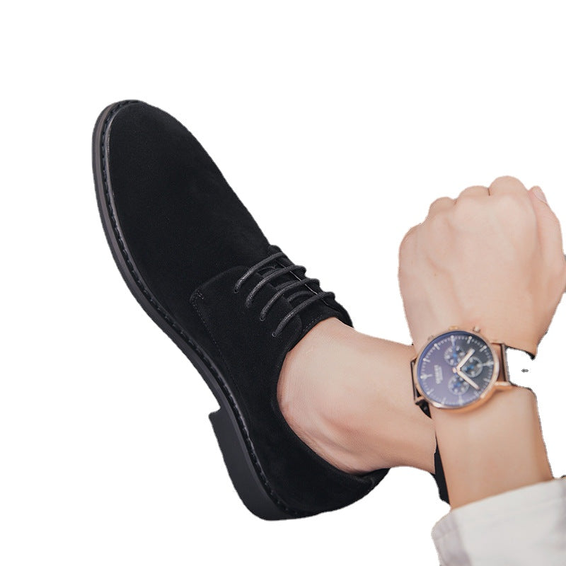 Leather shoes men's Korean version trend British business casual matte leather all-match men's shoes pointed toe small leather shoes black wedding shoes