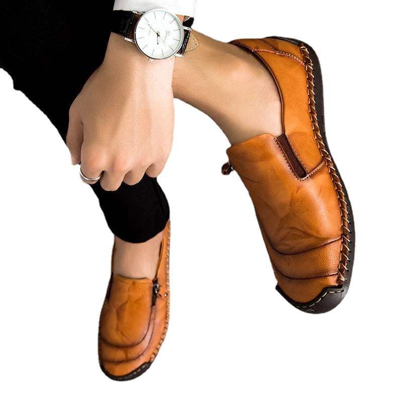 24 autumn new personalized stitching casual shoes men's soft leather shoes large size lazy Korean fashion shoes