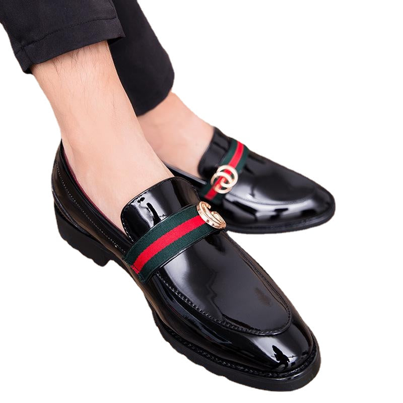 British casual leather shoes, shiny leather cloth strips, metal buttons, TOEFL shoes, new large leather shoes, Korean business men's shoes