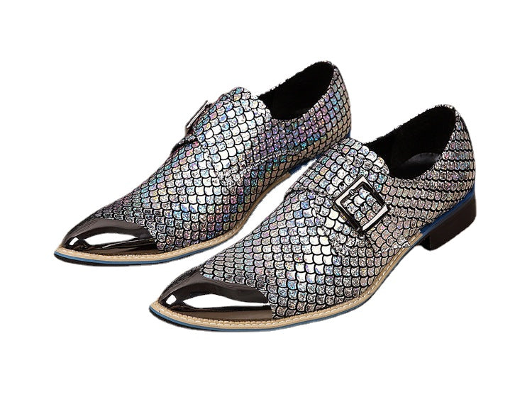 Korean version business leather shoes, genuine leather formal suit, pointed toe buckle men's shoes, youth trendy shoes, casual low-top shoes, wedding shoes