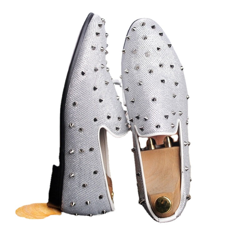 New summer men's pointed head shoes leather shoes youth tide men's breathable lazy fashion rivets increase lazy 3